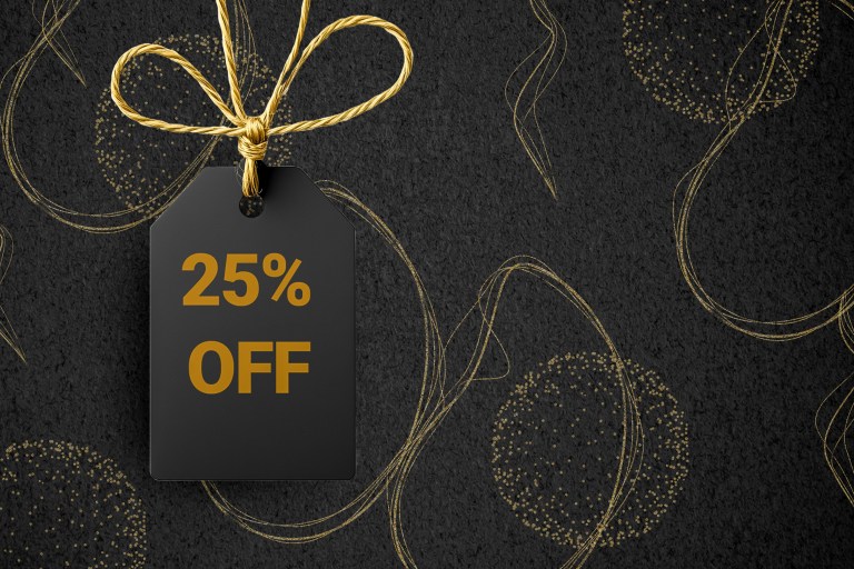 25% off black price tag ideal for Black Friday promotions