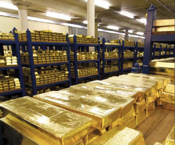 An image of a gold vault in the Bank of England.